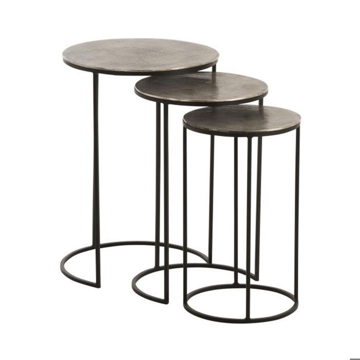 Lot de 3 tables dappoint rondes en aluminium gris et noir