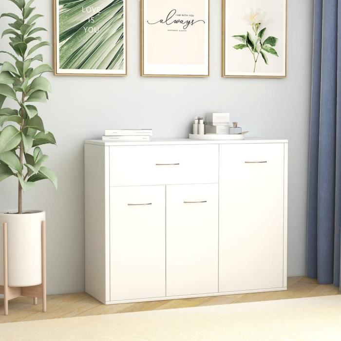 Buffet Salon Scandinave - Blanc - Meuble bas rangement - Style classique - Buffet