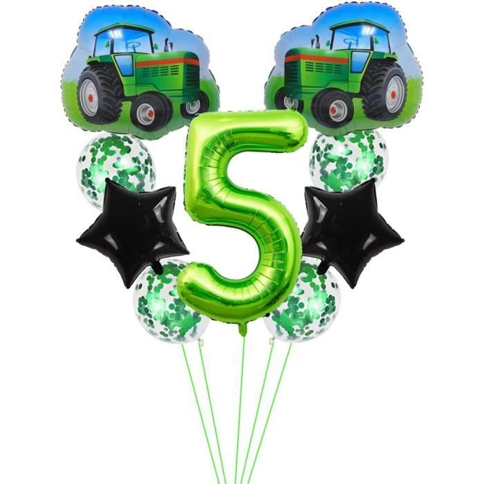 Kit Décoration Anniversaire Tracteur - 5 Ans Garçon - Guirlande, Bannière, Ballons, Décorations Gâteau - Thème Ferme Et Véhicules - 10