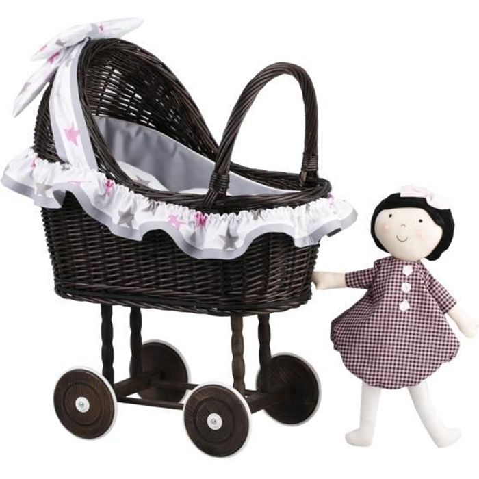 Small Foot Poussette Cygne En Bois Pour Poupées - Landau Avec Literie Réversible Jusqu'à 46 Cm