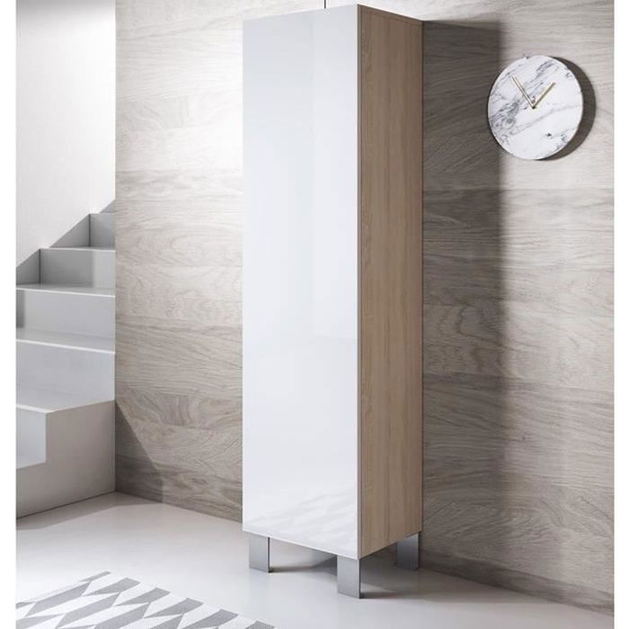 Armoire Murale - LUKE V4 - 1 porte - Blanc et Sonoma - Pieds Alu - 4 compartiments Armoire Murale - LUKE V4 - 1 porte - Blanc et Sonoma - Pieds Alu - 4 compartiments