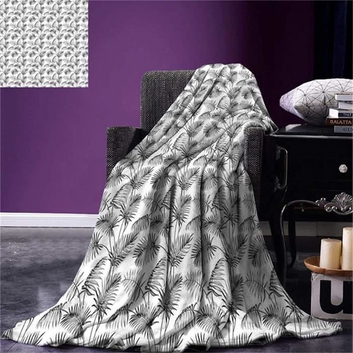 Couverture Warm Grey and White Throw Blanket Tropical Palm Leaves