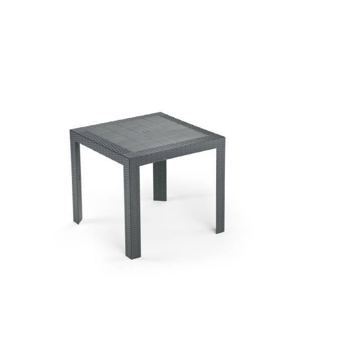  Table de jardin carr&eacute;e Saturno - En r&eacute;sine tress&eacute;e - 80 x 80 x 72 cm - Gris anthracite 