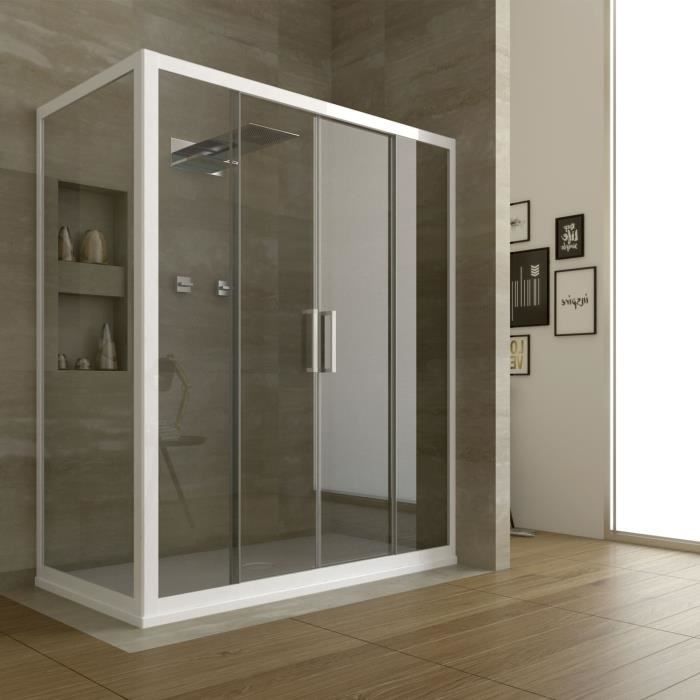 Cabine De Douche Angulaire 80x120 Cm En PVC/Acrylique - 1 Porte Latérale - Hauteur 190 Cm