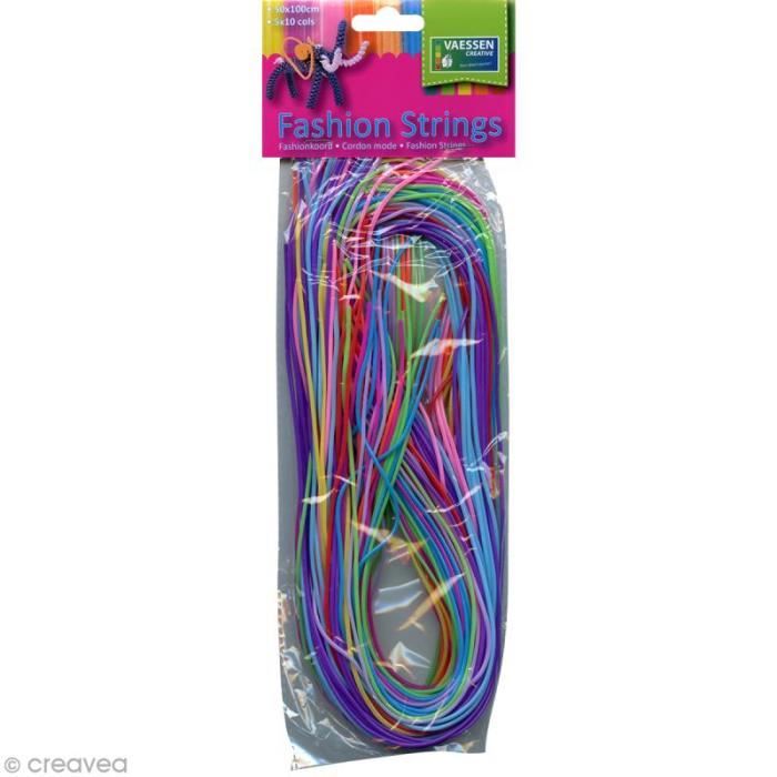 Fil scoubidou Fashion Strings Opaque - 1 mètre - 50 pcs Assortiment de fils à scoubidou Fashion Strings pour activités manuelles