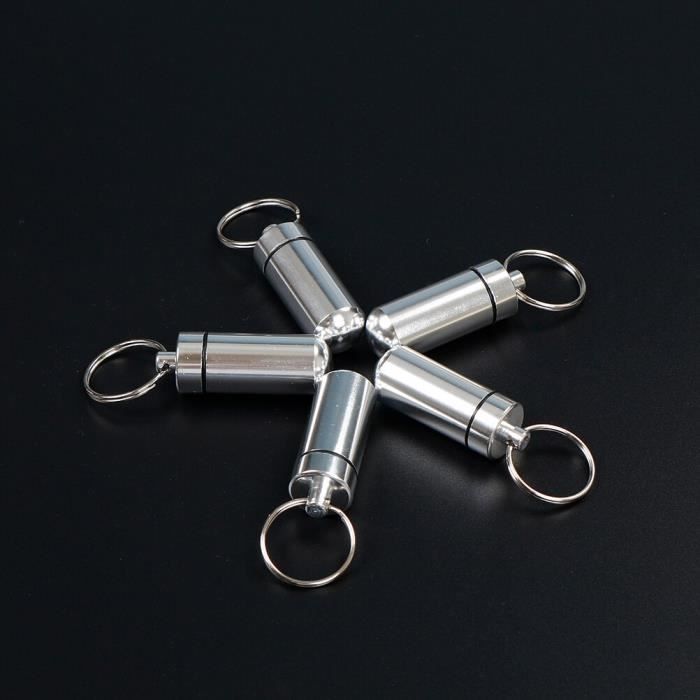 Mini Pilulier Aluminium Étanche Porte-Clés - Noir, Argent, Rouge, Or, Bleu - Lot De 5