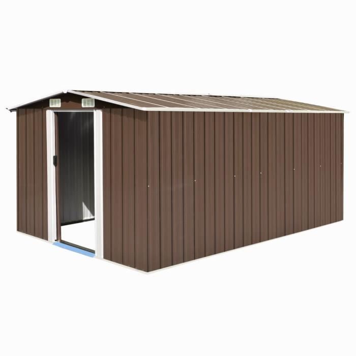 Qualite Luxe C Abri De Jardin Cabanon Garage Rangement 257x392x181 Cm Metal Marron Cdiscount Jardin