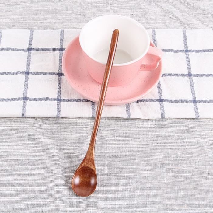 Lot De 4 Cuillères En Bois Naturel Long Manche - Ustensiles Cuisine Écologiques Multifonctions - Café Thé Miel