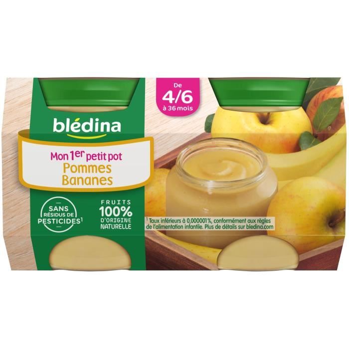 BLEDINA Petits pots Pommes et bananes - 4x130 g - Dès 4/6 mois