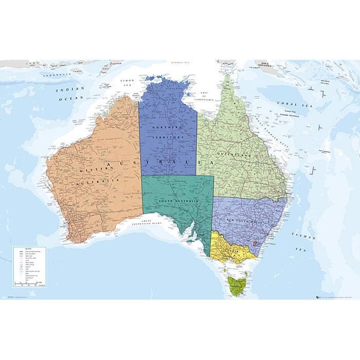 Poster Carte De L Australie Cdiscount Maison