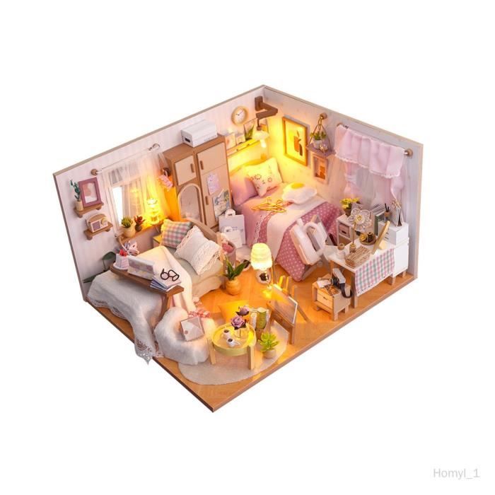Jouets éducatifs 3D en bois bricolage Miniature maison meubles LED