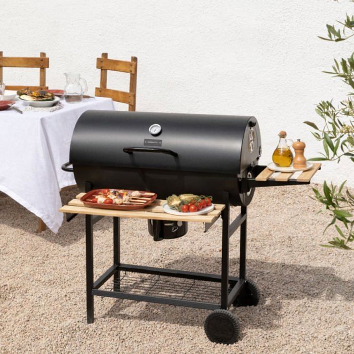 BBQ SMOKEY - Barbecue fumoir au charbon sur roulettes
