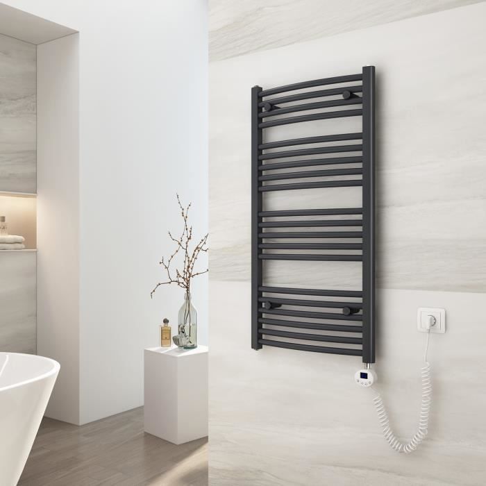 EMKE Seche Serviette Electrique, 140x50 cm Anthracite 600W, Chauffe Serviette Salle de Bain avec WiFi Thermostat,Sèche Serviette électrique ,Porte-Serviettes Chauffant