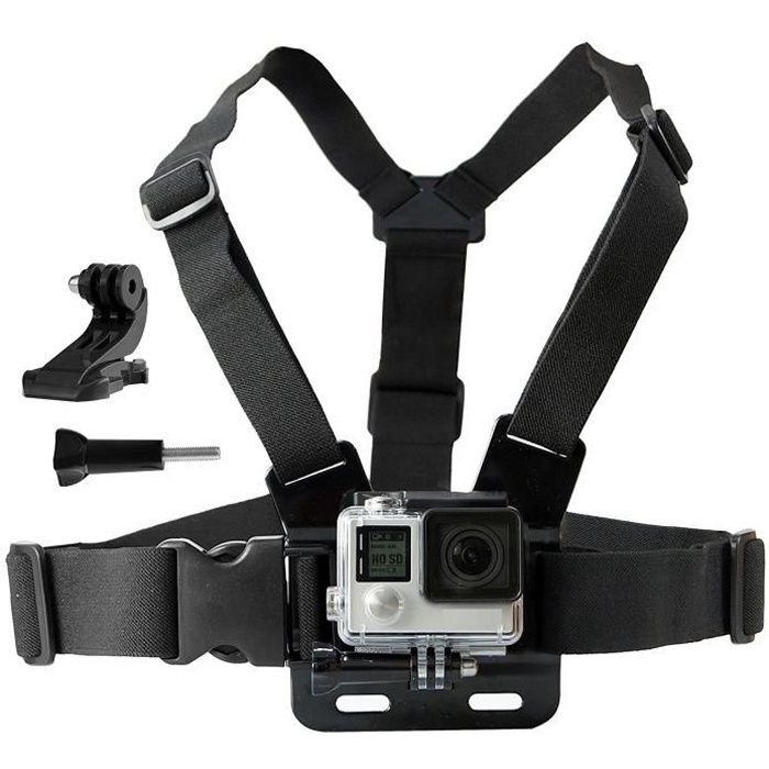 Basics Harnais de poitrine avec fixation pour caméra GoPro (tous  modèles), Noir