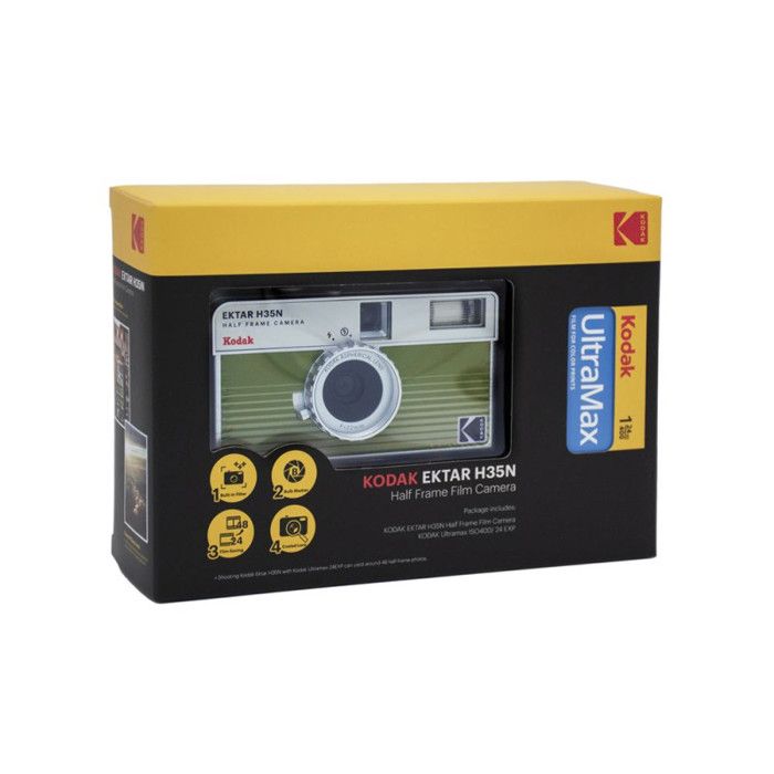 Appareil photo argentique réutilisable Kodak Ektar H35 N Vert et Argent + Film Kodak Ultramax 24 poses