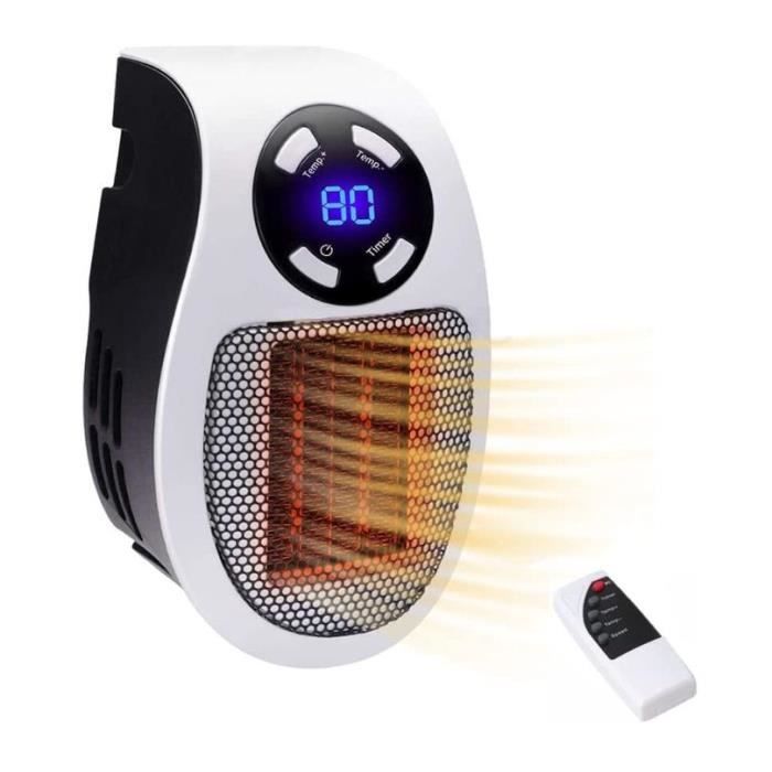 Chauffage Enfichable 500 W,Mini Radiateur Soufflant Électrique Portable, Chauffage portable avec affichage numérique LED