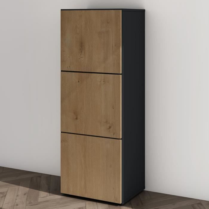 Armoire à Chaussures - Mai & Mai - ACH2 - Gris Noir Mat + Marron Clair - 45x36x120 cm Armoire à Chaussures - Mai & Mai - ACH2 - Gris Noir Mat + Marron Clair - 45x36x120 cm