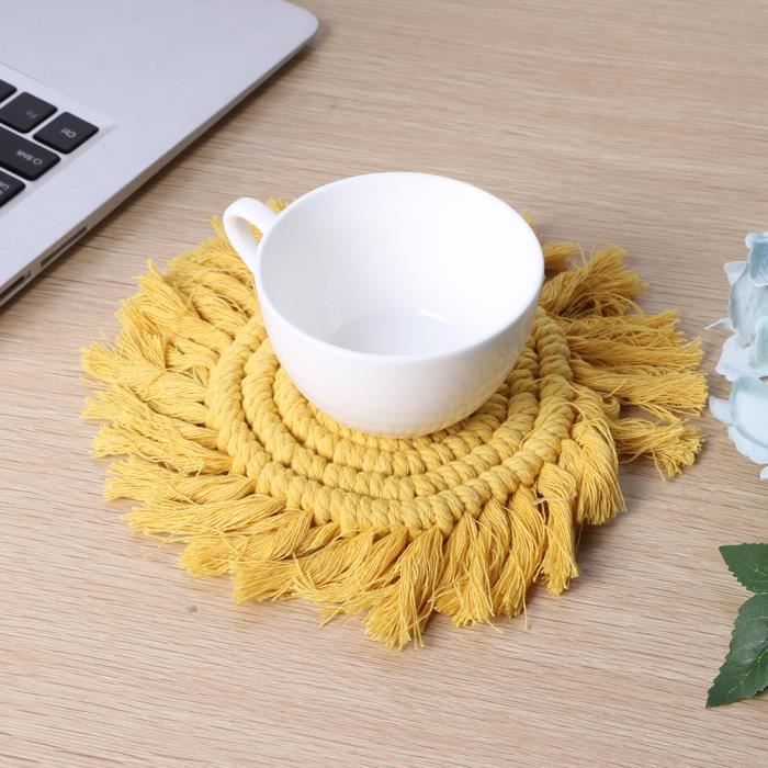 Set De 5 Napperons En Jute Naturel - Ronds à Franges - Tapis De Table Antidérapant Et Écologique