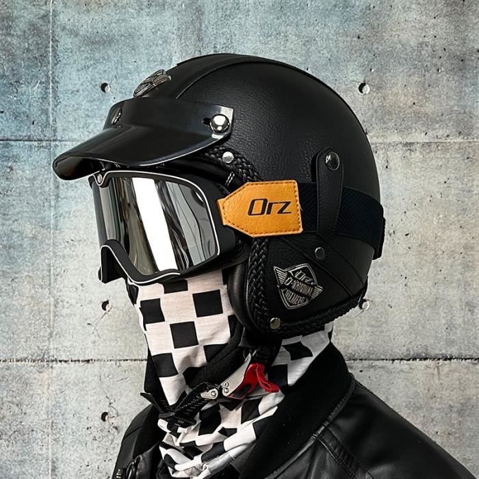Casque Moto Vintage En Cuir - Demi-casque Open Face Style Hachoir Pour Motard - ABS - Unisexe