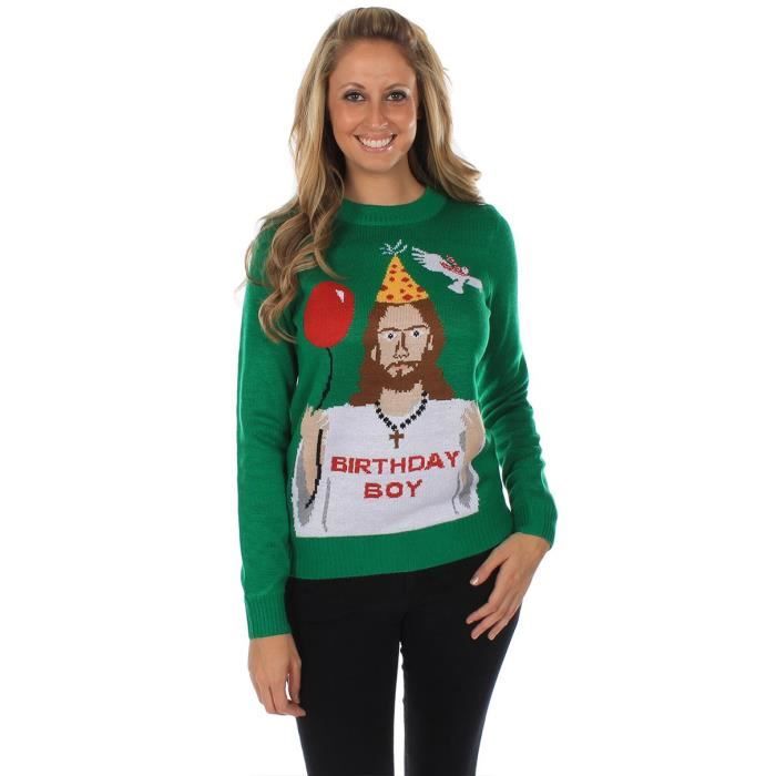 Laid De Noel Pull Femme Joyeux Anniversaire Jesus Chandail Vert Iwkuq Taille 34 Vert Cdiscount Pret A Porter