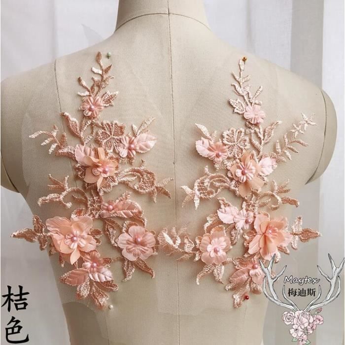 Applique Dentelle 3D Florale Avec Perles - 18x28cm - Pour Robe Mariage & Créations DIY - Multiple Couleurs