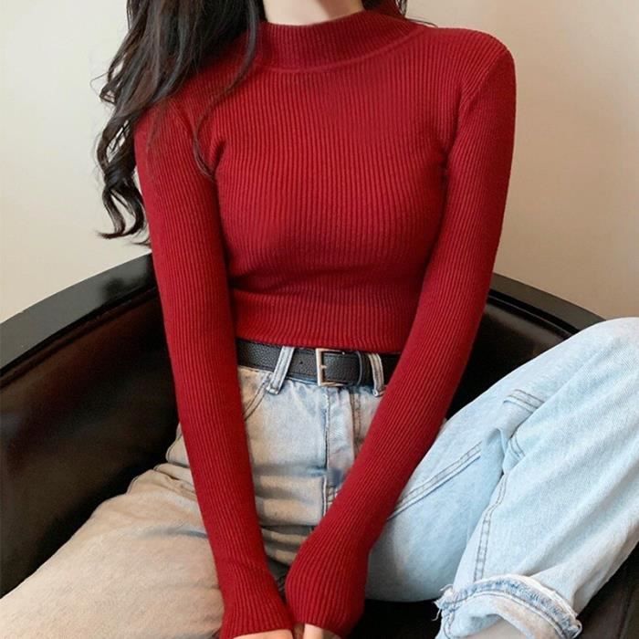 PULL Pull moulant a col rond pour femme chandail a manches longues style coreen collection automne et hiver Type JR Blanc Cdiscount Pret a Porter