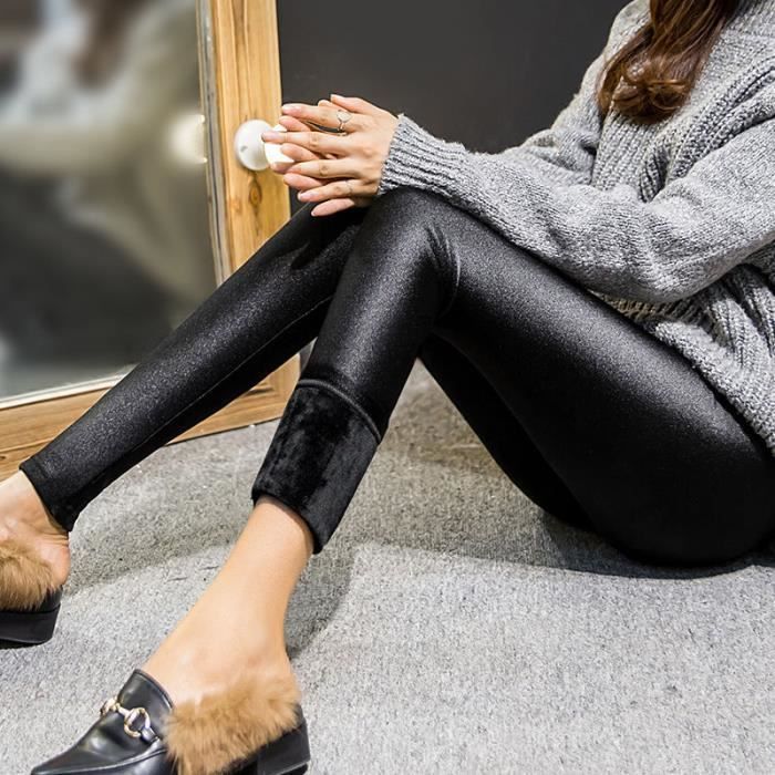 Pantalon femme noir brillant online