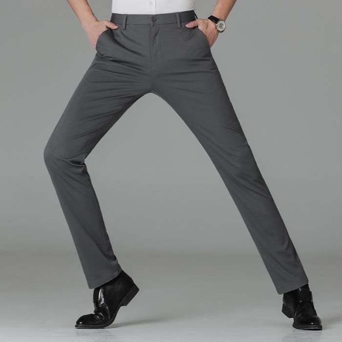 Pantalon Chino Homme Business Slim Fit Stretch Pantalon de Costume Léger  Couleur Unie Gris fonce