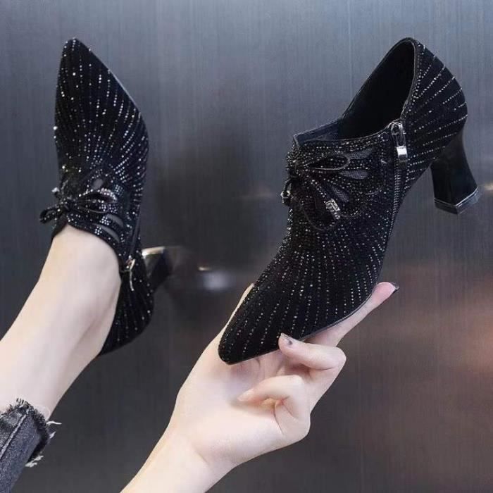 Escarpins paillettes avec strass pour femmes talons hauts de