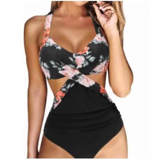 TOFOTL Maillot De Bain Femme 1 Pièce Gainant Col V Rembourré, Grande Taille, Dos Nu Plage Bikini Couleur Uni