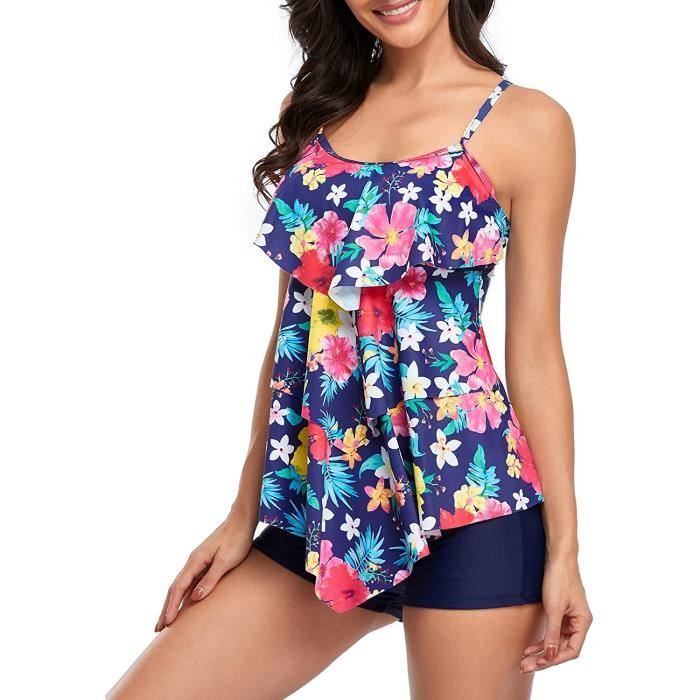Maillot tankini à pois avec couverture du ventre et short