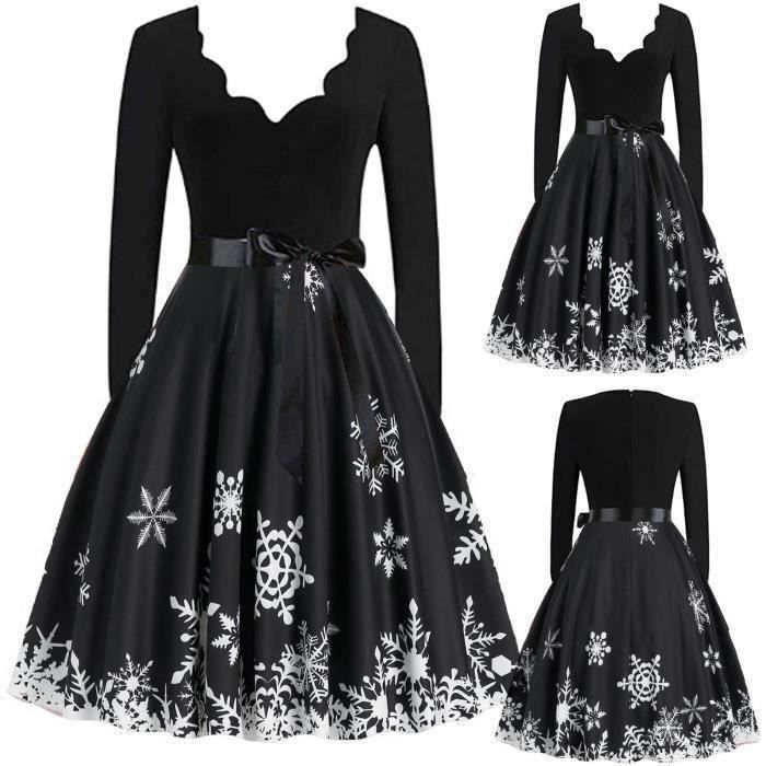 Robe De Noël Vintage MOKBAY - Manches Longues, Col En V Et Imprimé Festif - Parfaite Pour Les Soirées De Fêtes
