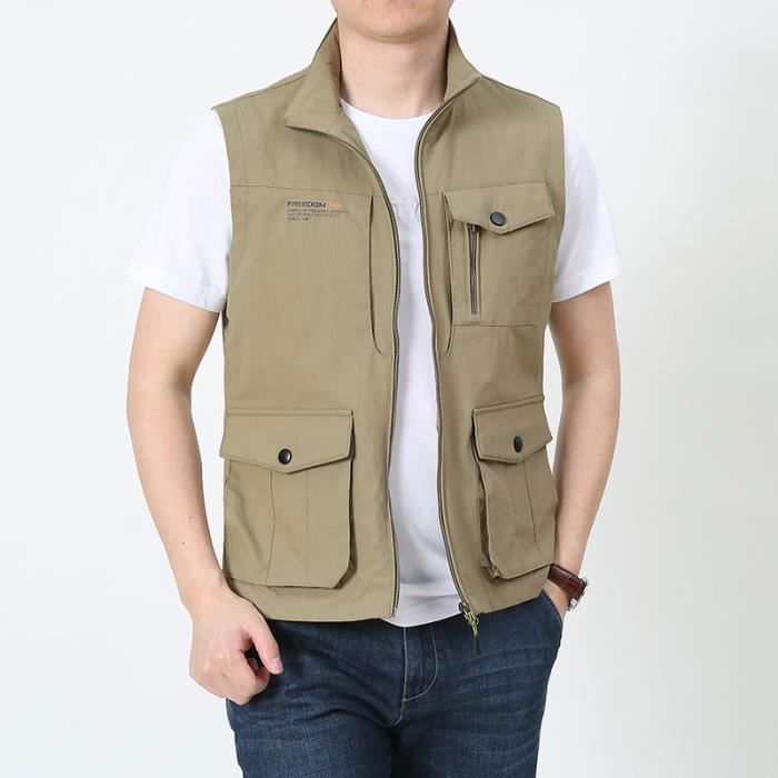 KTWOLEN Homme Gilet de Pêche en Maille Multi-Poches Gilets