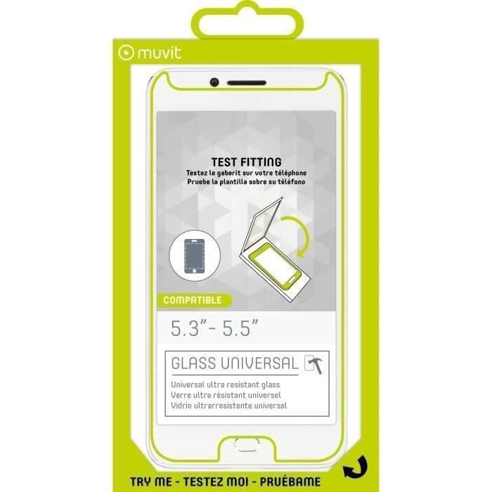 Muvit Film Verre Trempé Universel Avec Découpe Bouton 5,3 à 5,5