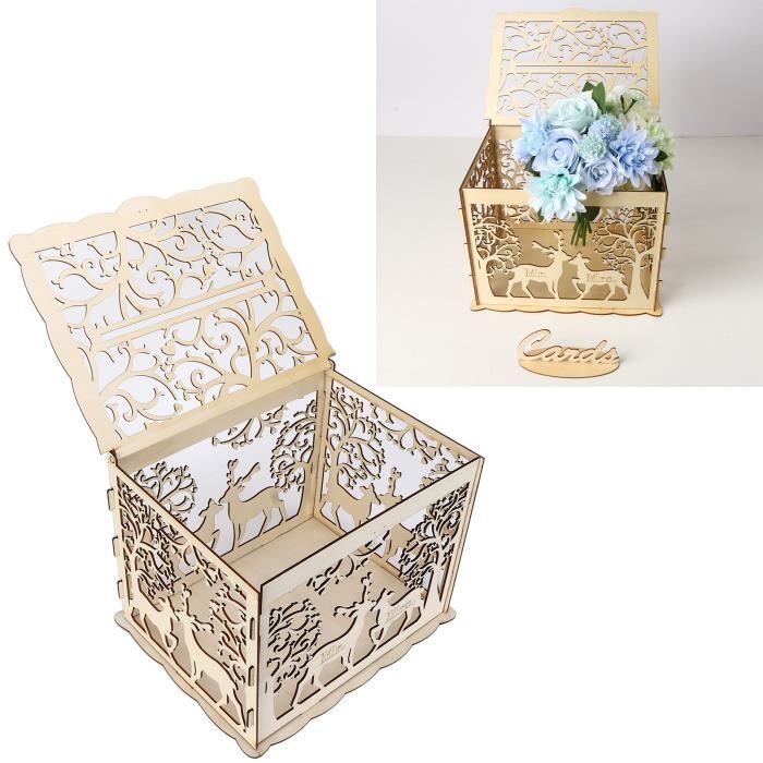 Boîte à Cartes De Mariage En Bois – Fente – 30x25x11 Cm – Décoration Florale