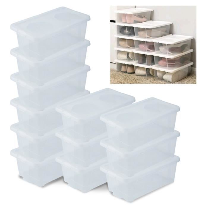 Lot de 12 boîte à chaussure plastique transparent - 34.5 x 20 x