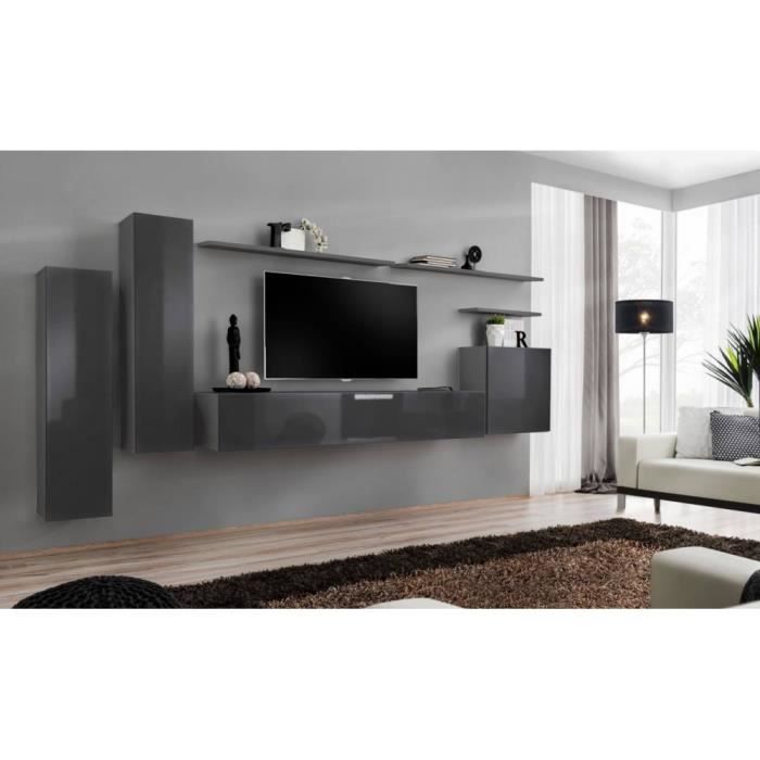 meuble tv mural - price factory - switch i - gris brillant - 1 porte - design contemporain