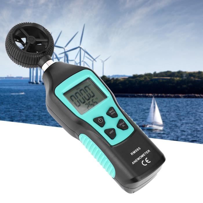 Anémomètre Numérique Portable - Mesure Vitesse Vent Et Température - Écran LCD Rétroéclairé - Piles Incluses