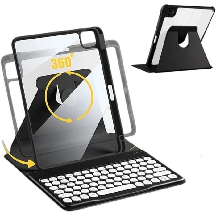 Étui-clavier Pour IPad 9e Génération - Rétroéclairé RGB, Rotatif 360°, Trackpad (noir)