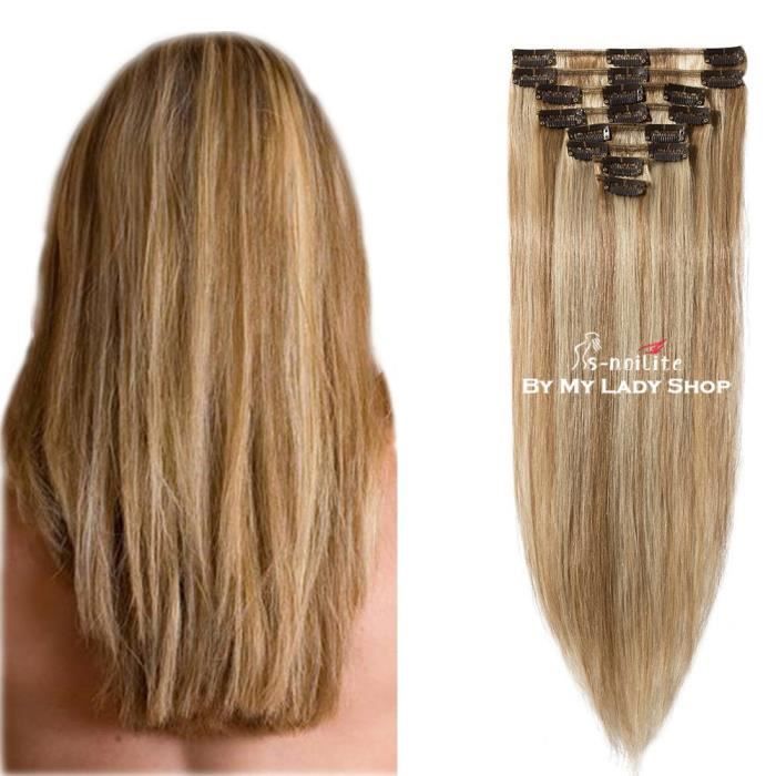 20" Extensions a Clips en 100 Cheveux humains Naturels 8 Bandes 12