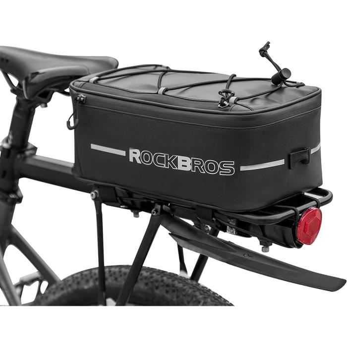 ROCKBROS Sacoche de vélo imperméable 9 à 15 L pour porte-bagages arrière, porte-bagages arrière double face avec bandoulière pour le rangement