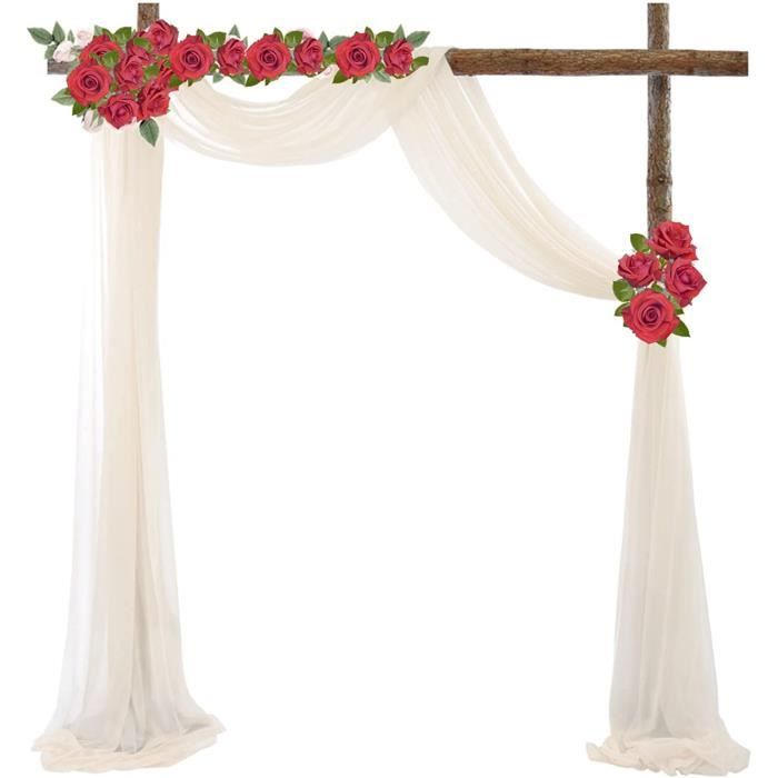 Arche Mariage Voilage Blanc 75x800 Cm + 22 M Rubans – Tissu Mousseline Drapé, Rideau Cérémonie Élégant & Romantique