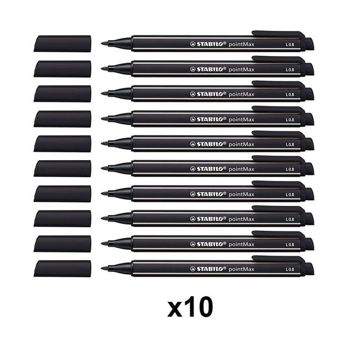 Lot de 10 feutres Stabilo PointMax pointe moyenne 0.8mm Noir