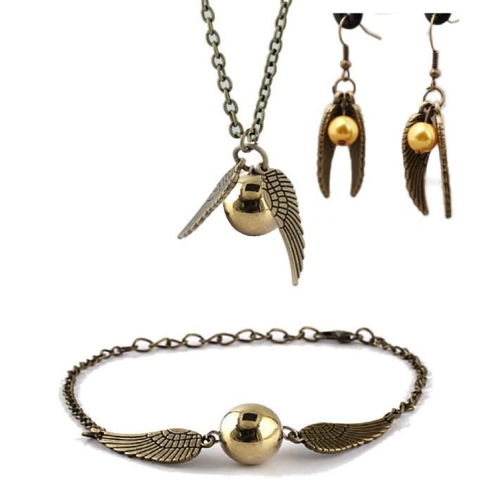 HARRY POTTER - Parure Harry Potter collier bracelet et boucles d'oreille le vif d'or bronze