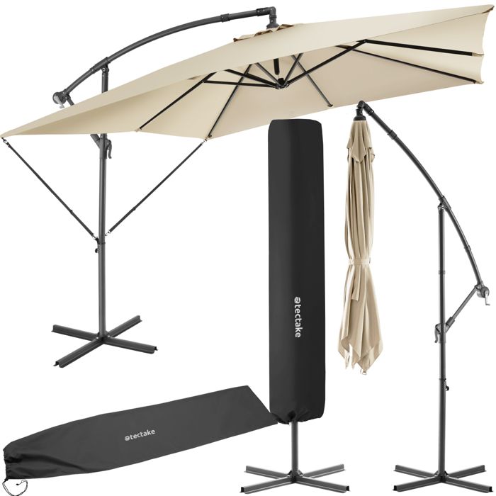 Parasol - TECTAKE - Parasol APOLLON avec manivelle et inclinaison réglable en continu housse incluse 25 x 25 m - Beige