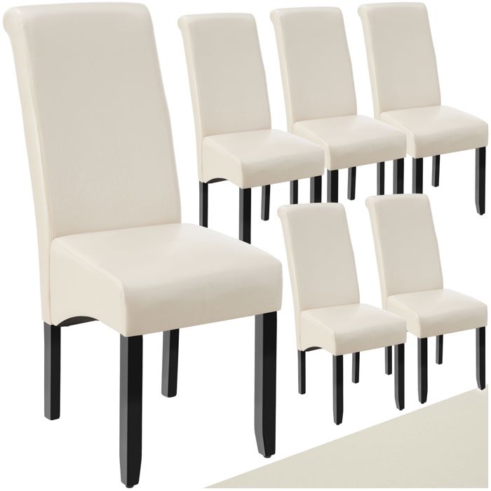 Tectake lot de 6 chaises aspect cuir - beige 403499