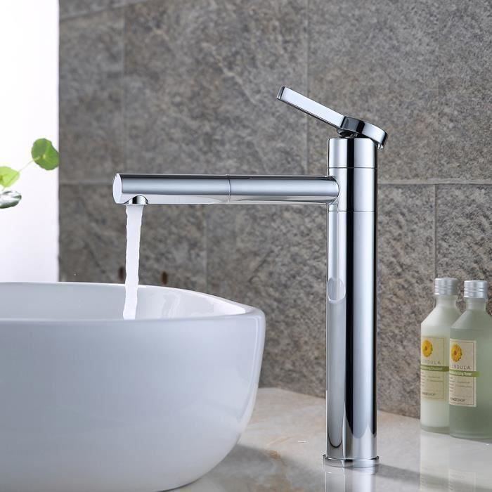 Robinet Lavabo Laiton Haut - Mitigeur Pivotant 360° Pour Salle De Bain - Style Rétro Et Installation Facile