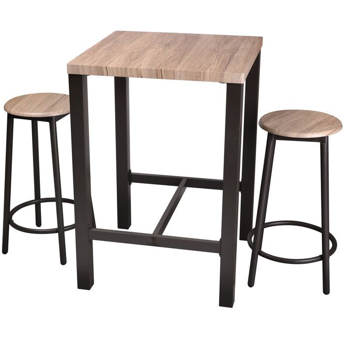 Urban Living - Table de bar carrée avec 2 tabourets ronds design industriel DOCK - Noir Urban Living - Table de bar carrée avec 2 tabourets ronds design industriel DOCK - Noir