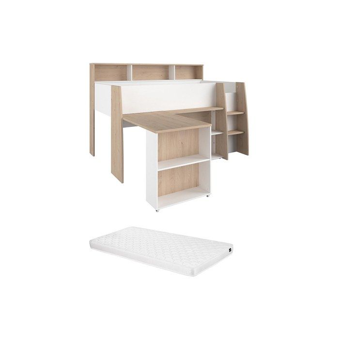 Lit IKEA 90x200 Cm Avec Bureau Intégré – Blanc – Occasion (bois)