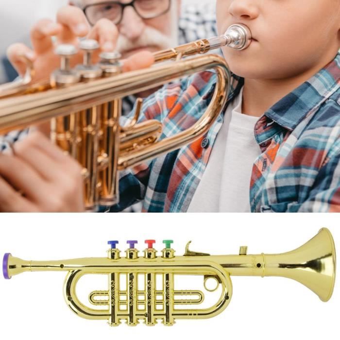 Trompette Jouet Enfant En Plastique Doré – Instrument De Musique Préscolaire Avec 4 Touches – Léger Et Facile à Tenir – Cadeau Anniversaire Idéal Dès 3 Ans